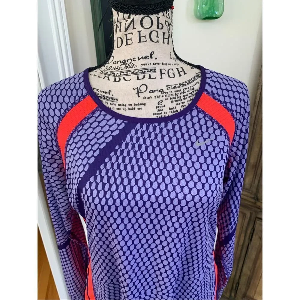 Nike Dri Fit Long Sleeve Purple Orange Geometric Top